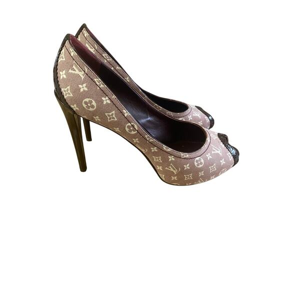 LOUIS VUITTON  Monogram Idylle Canvas Peep Toe Pumps Size 38.5/8 - Picture 2 of 12